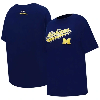 Pro Standard Navy Michigan Wolverines Script Tail Oversized Boyfriend T-shirt