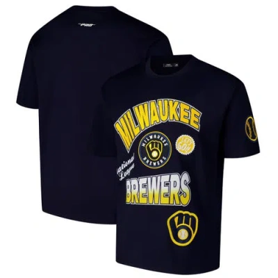 Pro Standard Navy Milwaukee Brewers Turn It Up Dropped Shoulder T-shirt In Black