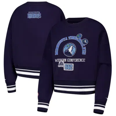 Pro Standard Navy Minnesota Timberwolves Area Code Cropped Pullover Sweatshirt
