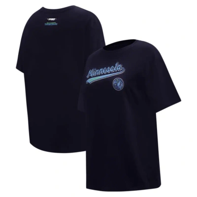 Pro Standard Navy Minnesota Timberwolves Script Boyfriend T-shirt