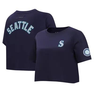 Pro Standard Navy Seattle Mariners Classic Single Jersey Cropped Boxy T-shirt In Blue