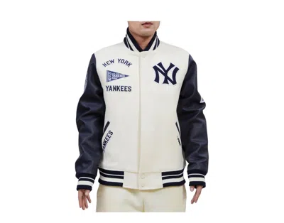 Pre-owned Pro Standard Ny Yankees Retro Classic Eggshell Varsity Jacket Lny635733-emn In Eggshell/midnight Navy