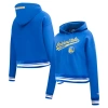 PRO STANDARD PRO STANDARD ROYAL GOLDEN STATE WARRIORS SCRIPT TAIL CROPPED PULLOVER HOODIE