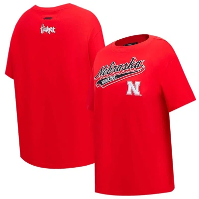 Pro Standard Scarlet Nebraska Huskers Script Tail Oversized Boyfriend T-shirt