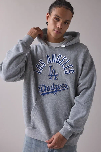 Pro Standard Uo Exclusive Mlb Team Logo Notched Collar Hoodie Sweatshirt In Los Angeles Dodgers, Men's At Urban O In Gray