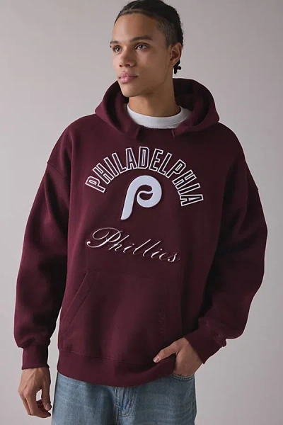 Pro Standard Uo Exclusive Mlb Team Logo Notched Collar Hoodie Sweatshirt In Philadelphia Phillies, Men's At Urban In Burgundy
