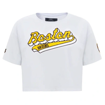 Pro Standard White Boston Bruins Boxy Script Tail Cropped T-shirt