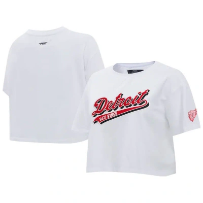 Pro Standard White Detroit Red Wings Boxy Script Tail Cropped T-shirt
