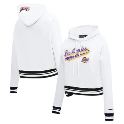 Pro Standard White Los Angeles Lakers Script Tail Cropped Pullover Hoodie