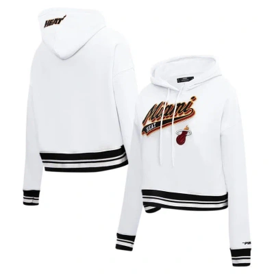 Pro Standard White Miami Heat Script Tail Cropped Pullover Hoodie