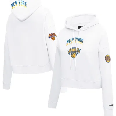 Pro Standard White New York Knicks 2024/25 City Edition Chenille Applique Cropped Pullover Hoodie