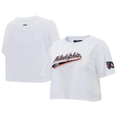 Pro Standard White Philadelphia Flyers Boxy Script Tail Cropped T-shirt