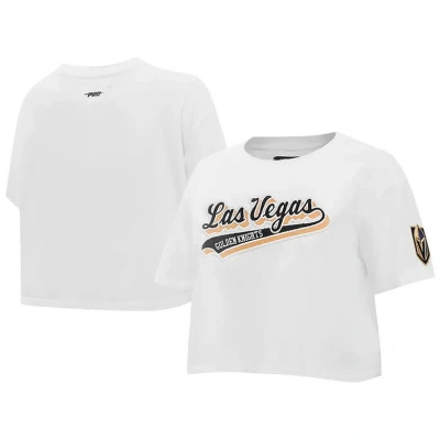 Pro Standard White Vegas Golden Knights Boxy Script Tail Cropped T-shirt