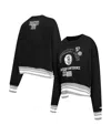 Pro Standard Women's Black Brooklyn Nets Area Code Cropped Pullover Sweatshirt In Black