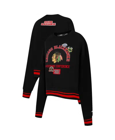 Pro Standard Women's Black Chicago Blackhawks Area Code Cropped Pullover Sweatshirt