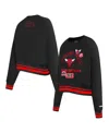 Pro Standard Women's Black Chicago Bulls Area Code Cropped Pullover Sweatshirt In Black