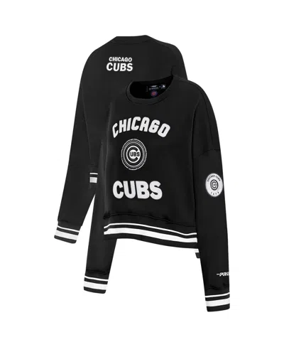 Pro Standard Women's Black Chicago Cubs Cultivated-pearl Cropped Pullover Sweatshirt