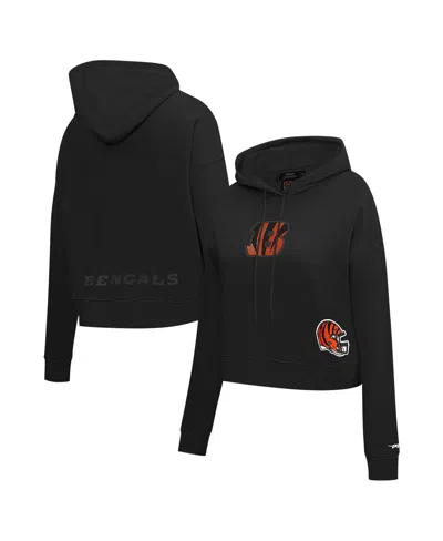 Pro Standard Women's Black Cincinnati Bengals Jeweled Cropped Pullover Hoodie