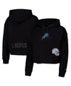 Pro Standard Women's Black Detroit Lions Jeweled Cropped Pullover Hoodie In Black