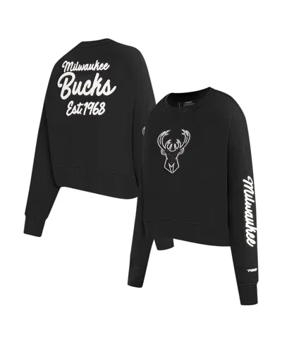 Pro Standard Women's Black Milwaukee Bucks Paint The City Cropped Pullover Sweatshirt