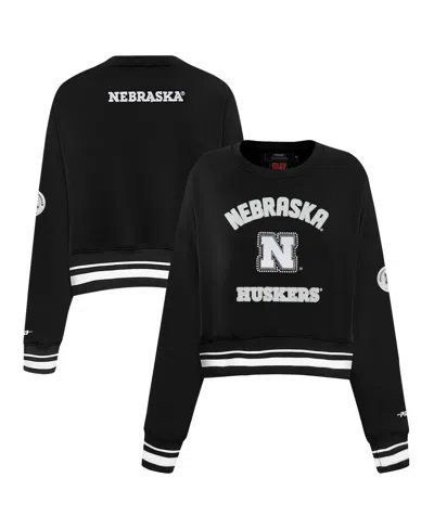 Pro Standard Women's Black Nebraska Huskers Cropped Pullover Sweatshirt