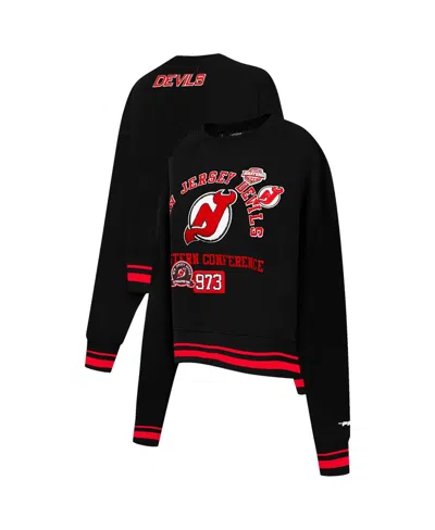 Pro Standard Women's Black New Jersey Devils Area Code Cropped Pullover Sweatshirt