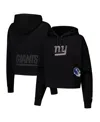 Pro Standard Women's Black New York Giants Jeweled Cropped Pullover Hoodie In Black