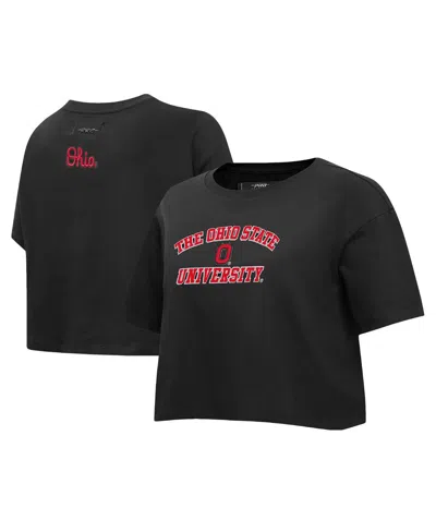 Pro Standard Women's Black Ohio State Buckeyes Classic Single Jersey Cropped Boxy T-shirt