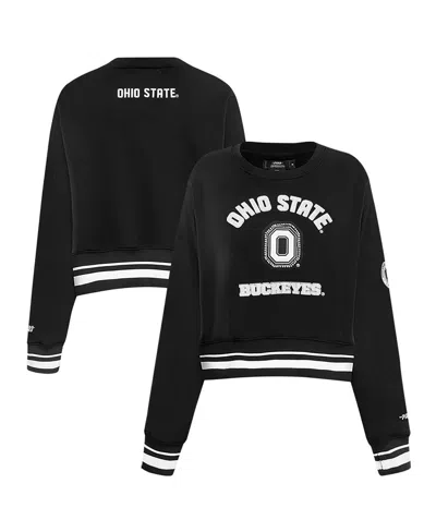 Pro Standard Women's Black Ohio State Buckeyes Cultivated-pearl Cropped Pullover Sweatshirt