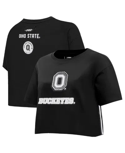 Pro Standard Women's Black Ohio State Buckeyes Rhinestone Boxy Cropped T-shirt