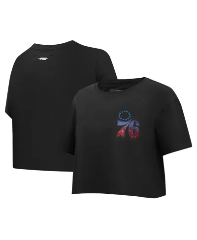 Pro Standard Women's Black Philadelphia 76ers Jewels Boxy Cropped T-shirt