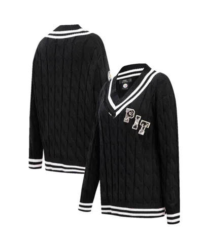 Pro Standard Women's Black Pittsburgh Steelers Prep V-neck Pullover Sweater