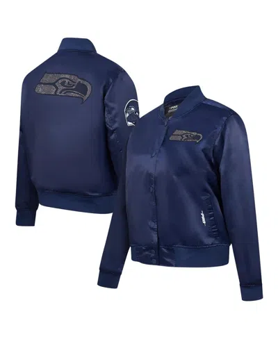 Pro Standard Women's College Navy Seattle Seahawks Jeweled Satin Full-snap Jacket In Blue