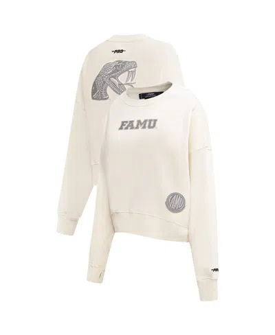 Pro Standard Women's Cream Florida A&m Rattlers French Terry Boxy Cropped Pullover Crewneck Top In White