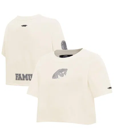 Pro Standard Women's Cream Florida A&m Rattlers Reverse French Terry Boxy Cropped T-shirt In White