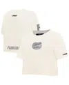 Pro Standard Women's Cream Florida Gators Reverse French Terry Boxy Cropped T-shirt In Neutral