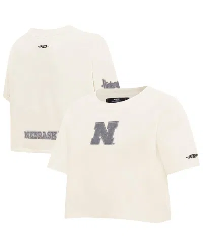 Pro Standard Women's Cream Nebraska Huskers Reverse French Terry Boxy Cropped T-shirt In White
