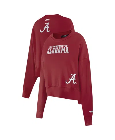 Pro Standard Women's Crimson Alabama Crimson Tide Sequin Boxy Cropped Pullover Sweatshirt In Red