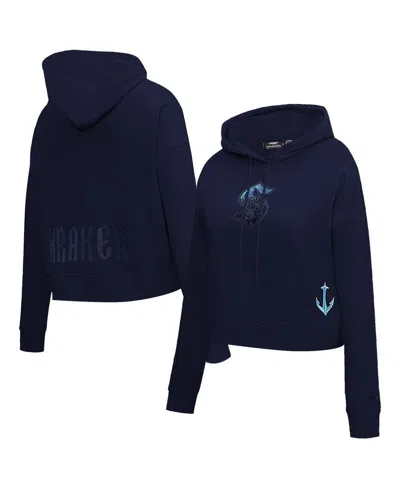 Pro Standard Women's Deep Sea Blue Seattle Kraken Jewels Cropped Pullover Hoodie In Navy
