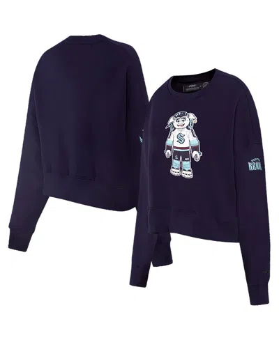 Pro Standard Women's Deep Sea Blue Seattle Kraken Mascot Crewneck Pullover Sweatshirt In Navy