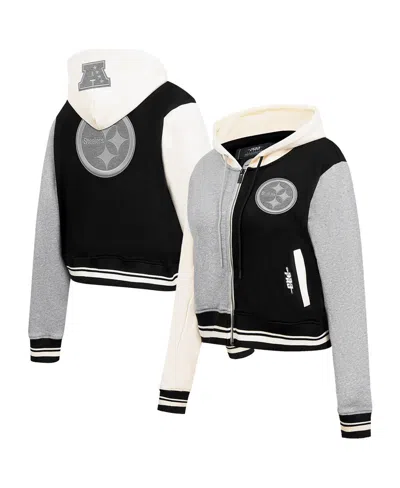 Pro Standard Women's Gray Pittsburgh Steelers Reverse French Terry Color Block Full-zip Hoodie