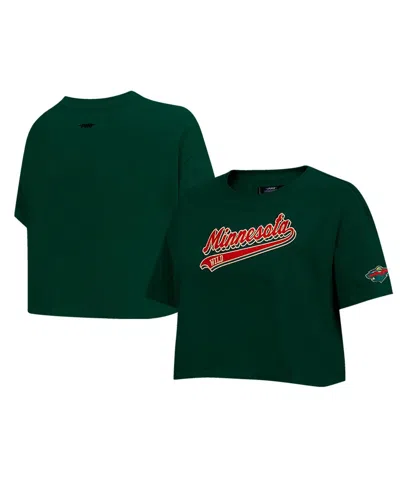 Pro Standard Women's Green Minnesota Wild Boxy Script Tail Cropped T-shirt