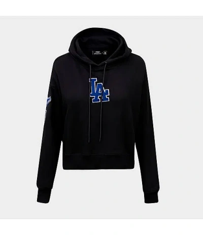 Pro Standard Women's Los Angeles Dodgers Mlb Classic Fleece Cropped Pullover Hoodie In Black