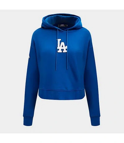 Pro Standard Women's Los Angeles Dodgers Mlb Classic Fleece Cropped Pullover Hoodie In Blue