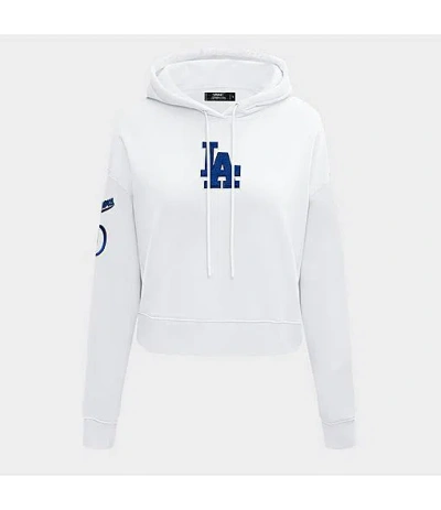 Pro Standard Women's Los Angeles Dodgers Mlb Classic Fleece Cropped Pullover Hoodie In White