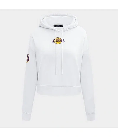 Pro Standard Women's Los Angeles Lakers Nba Classic Fleece Cropped Pullover Hoodie In White