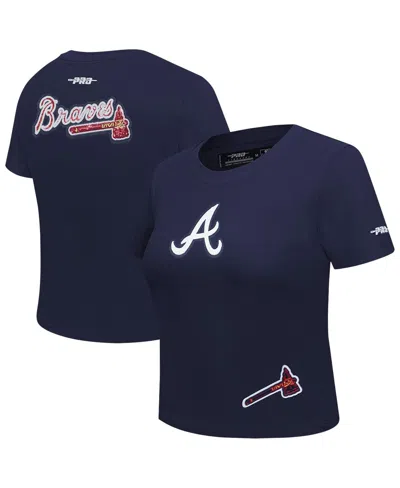 Pro Standard Women's Navy Atlanta Braves Game Day Classics Baby Doll Cropped T-shirt