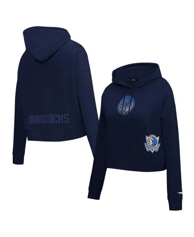 Pro Standard Women's Navy Dallas Mavericks Jewels Cropped Pullover Hoodie In Blue