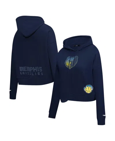 Pro Standard Women's Navy Memphis Grizzlies Jewels Cropped Pullover Hoodie In Blue