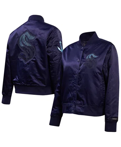 Pro Standard Women's Navy Seattle Kraken Rhinestone Jewels Satin Full-snap Jacket